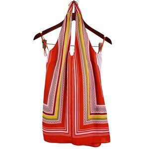 Ann Taylor Womens Striped Scarf Halter Open Back Sleeveless Tie/Zipper Closure L